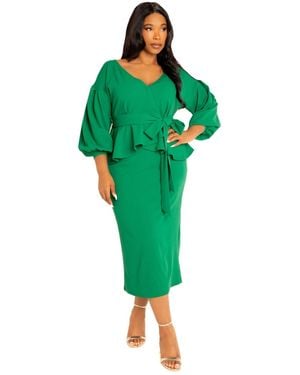 Buxom Couture Plus Size Off Shoulder Peplum Midi Dress - Green