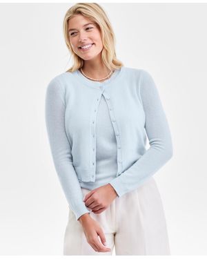 Charter Club 100% Cashmere Crewneck Cardigan - Blue
