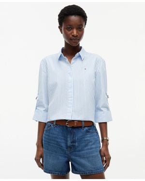 Tommy Hilfiger Cropped Collared Roll-tab Cotton Shirt - White