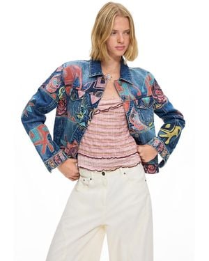 Desigual Printed Jacket 100% Cotton - Blue