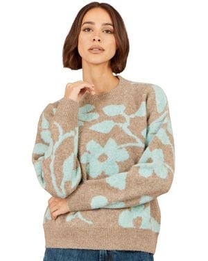 Yumi' Floral Intarsia Relaxed-fit Sweater - Gray