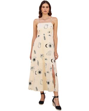 Yumi' Mystic Print Midi Dress - Natural