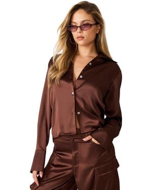 Steve Madden Mare Long-sleeve Collared Blouse - Brown