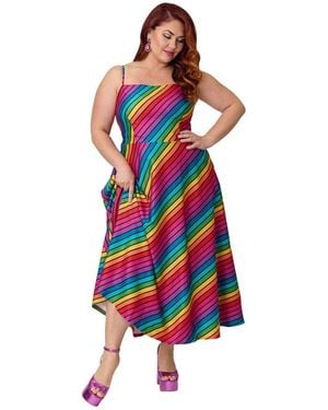 Unique Vintage Plus Size 1950s Midi Dress - Blue