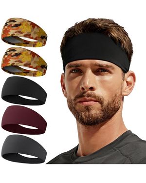 Peneyon 5 Pack Moisture Wicking Sports Headbands Lightweight Non Slip Workout Gear - Black