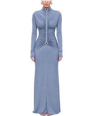 Nocturne Stone Drape Detailed Wedding Guest Open-back Maxi Dress - Blue