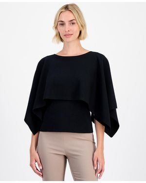 Anne Klein Boat-neck Cape-overlay Sweater - Black