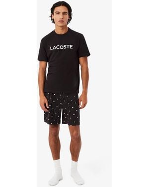 Lacoste Crewneck T-shirt And Pajama Shorts - Black