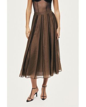 Nocturne Sheer Pleated Midi Skirt - Brown
