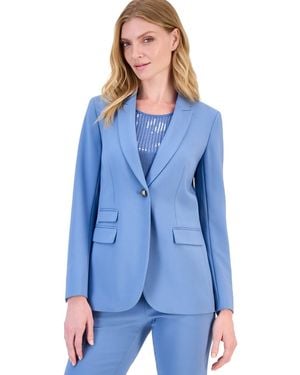 Anne Klein Petite One-button Triple Pocket Blazer - Blue