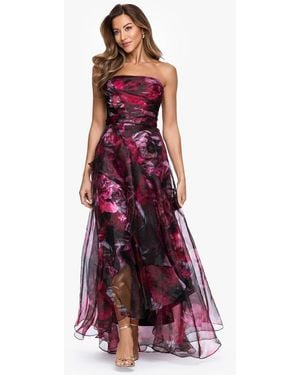 Betsy & Adam Strapless Floral Organza A-line Gown - Purple