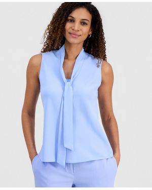 Kasper Solid Sleeveless Tie-neck Blouse - Blue
