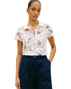 Tommy Hilfiger Classic Pique Printed Short-sleeve Polo Top - White