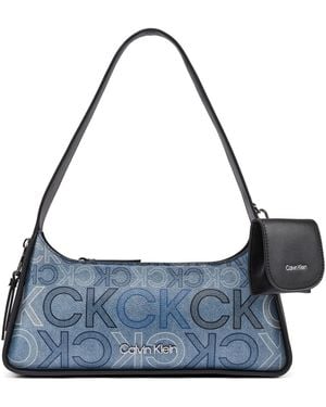 Calvin Klein Kyren Denim Signature Medium Shoulder Handbag - Blue