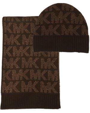 Michael Kors Michael Metallic Cuff Hat & Scarf - Brown
