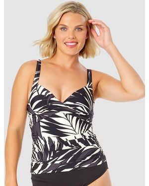 Anne Cole Printed Draped-front Tankini Top - White