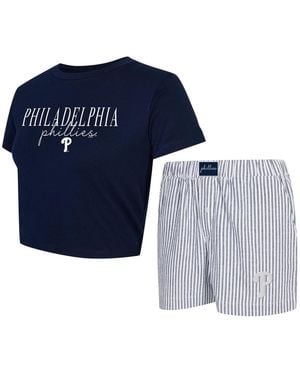 Concepts Sport 2-piece Navy/white Philadelphia Phillies Copeland Cropped T-shirt And Shorts Set - Blue