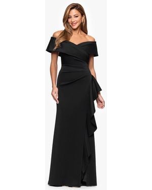 Xscape Sweetheart Neck Side Ruffle Off The Shoulder Long Dress - Black