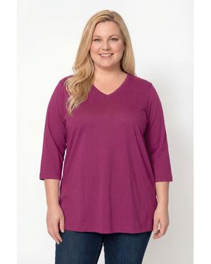 Woman Within Plus Size Within Perfect Three-quarter Sleeve V-neck Tunic - Purple