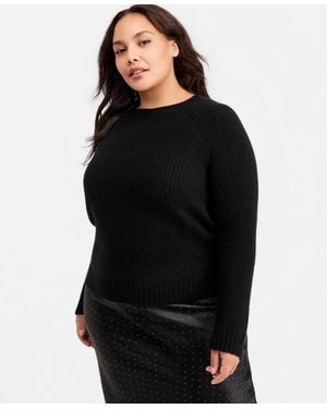 Charter Club Plus Size 100% Cashmere Shaker-stitched Sweater - Black
