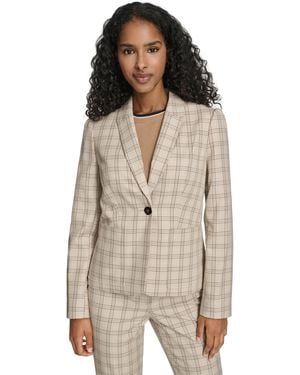 Tommy Hilfiger Plaid Puff Sleeve One Button Blazer Jacket - Multicolor