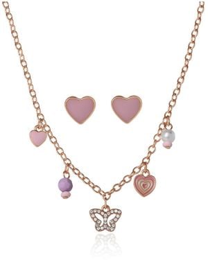 Jessica Simpson Kids Heart Charm Necklace And Earrings Set - Metallic