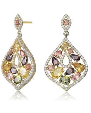 Genevive Jewelry Sterling Silver 18k Rose Plated Multi Colored Cubic Zirconia Accent Dangle Earrings - Black