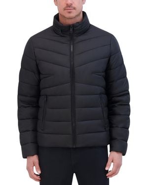 Kenneth Cole Quilted Lightweight Hooded Zip-front Puffer Jacket - Blue