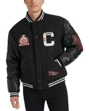 Champion Logo-patch Mixed-media Varsity Jacket - Black