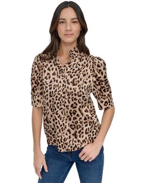 DKNY Stand-collar Puff-sleeve Shirt - Multicolor