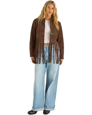 Nasty Gal Real Suede Fringe Jacket - Brown