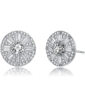 Genevive Jewelry Sterling Silver Baguette And Round Cubic Zirconia Stud Earrings - Gray