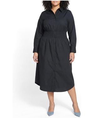 UNIVERSAL STANDARD Plus Size Hamptons Smocked Shirtdress - Black