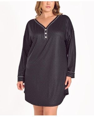 iCollection Plus Size Brushed Micro Stretch Knit Long-sleeve Sleep Shirt - Blue