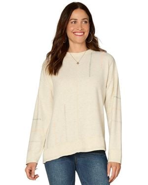 Democracy Petite Long-sleeve Crewneck Mixed Media Knit Top - White