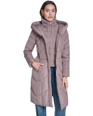 Cole Haan Bibbed Hooded Puffer Coat - Purple