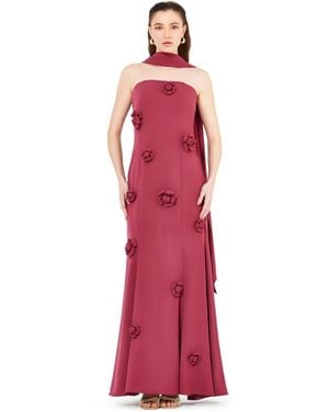 Amiri Floral Applique Strapless Mermaid Gown - Red