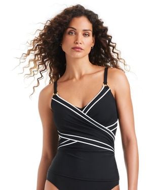 Beyond Control Ring-detail V-neck Tankini Top - Black