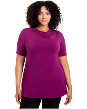 Avenue Plus Size Cowl Neck Short Sleeve Top - Purple