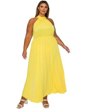 L I V D Plus Size Cassia Halter Neck Dress - Yellow