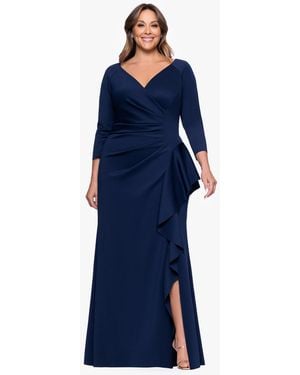 Xscape Plus Size V-neck Long Sheath Dress - Blue