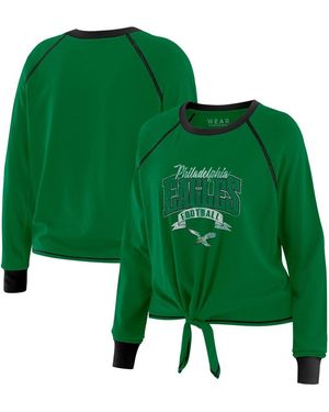 WEAR by Erin Andrews /black Philadelphia Eagles Tie-front Long Sleeve Top - Green