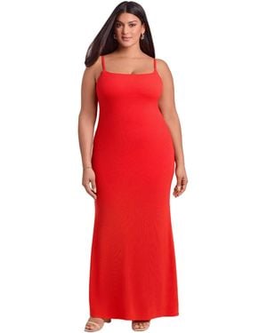 S3 Apparel Scoop Neck Ribbed Sculpting Cami Maxi Dress - Red