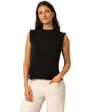 Cable & Gauge Mixed Media Ruffle Sleeve Top - Black