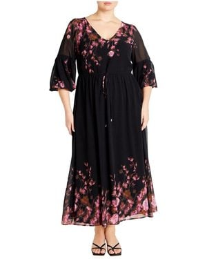 City Chic Plus Size Romance Border Dress - Black