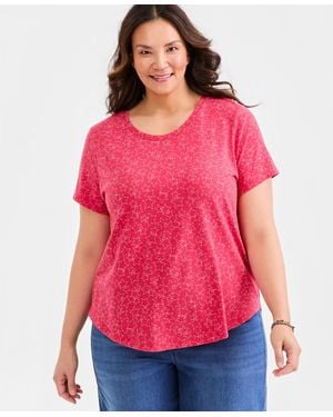 Style & Co. Plus Size Perfect Short-sleeve Open-crewneck T-shirt - Red