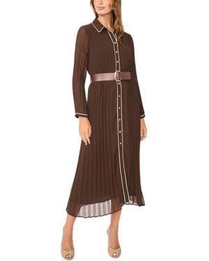 Vince Camuto Pleated Button-front Collared Midi Dress - Brown