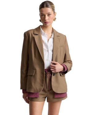 Avec Les Filles Relaxed Notch Lapel Collar Blazer & Shirt - Brown