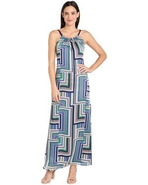 R & M Richards Sleeveless Shirred-collar Maxi Dress - Blue