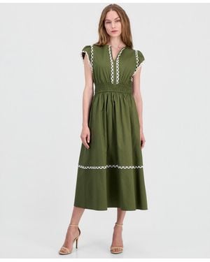 Anne Klein Cotton-blend Poplin Midi Dress - Green